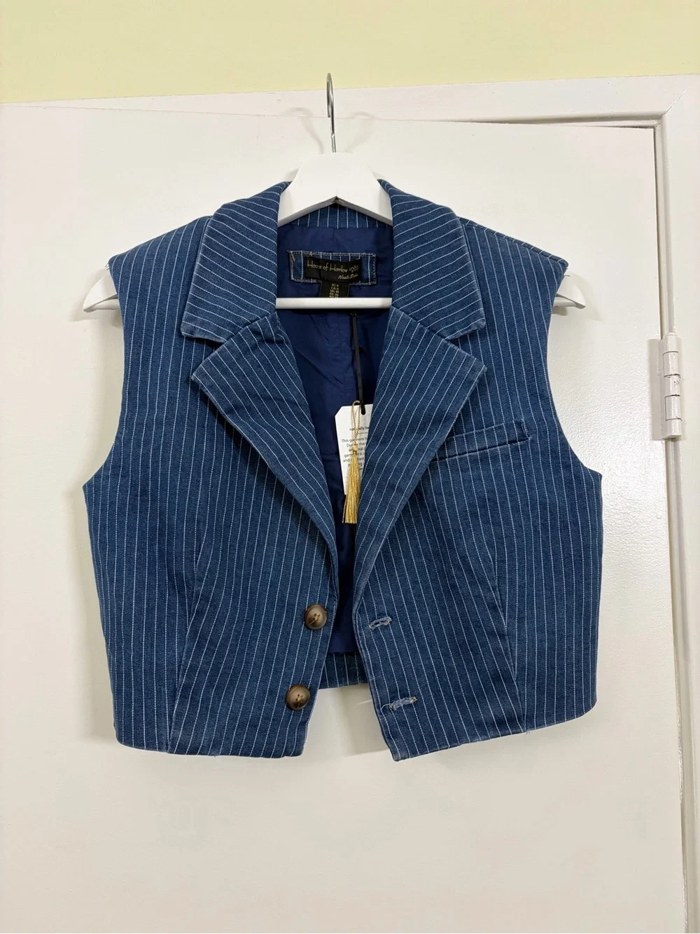 NWT House of Harlow 1960 Pinstripe Denim Vest Wide Leg Jeans Matching Set Size 6